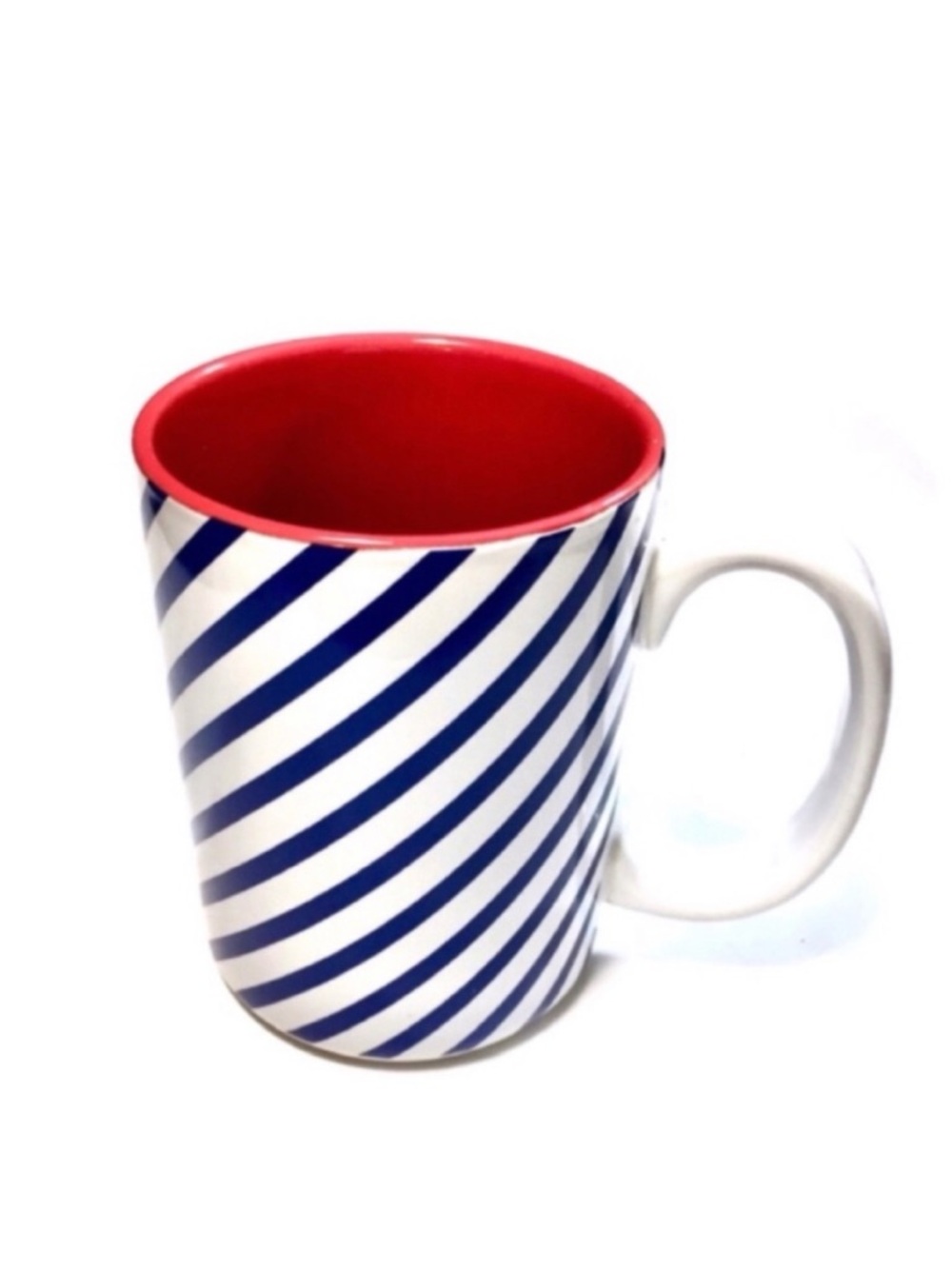 Festive Red White Blue Ceramic Mug with Stripes